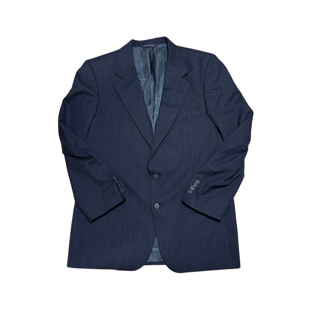 Vintage Burberry's Navy Pinstripe Union Made Wool Blazer Suit Jacket